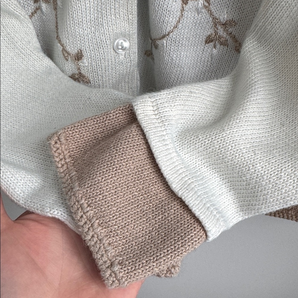Elegant Floral Embroidered Cardigan - Cream and Brown - Picture 2 of 7
